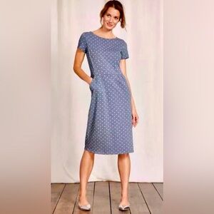 Boden Skirt Sleeve Phoebe Steel Blue Polka Dot Sheath Midi Dress Pockets ZB7